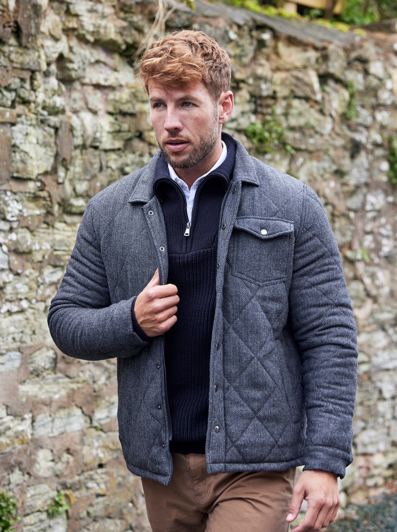 Quilted Herringbone Jacket - Charcoal