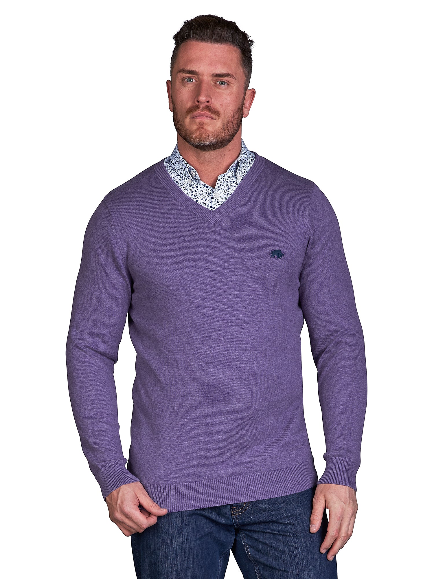 Knitted Cotton/Cashmere V Neck - Purple