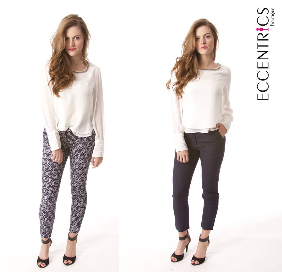 Women's printed ankle length pants for career wear.