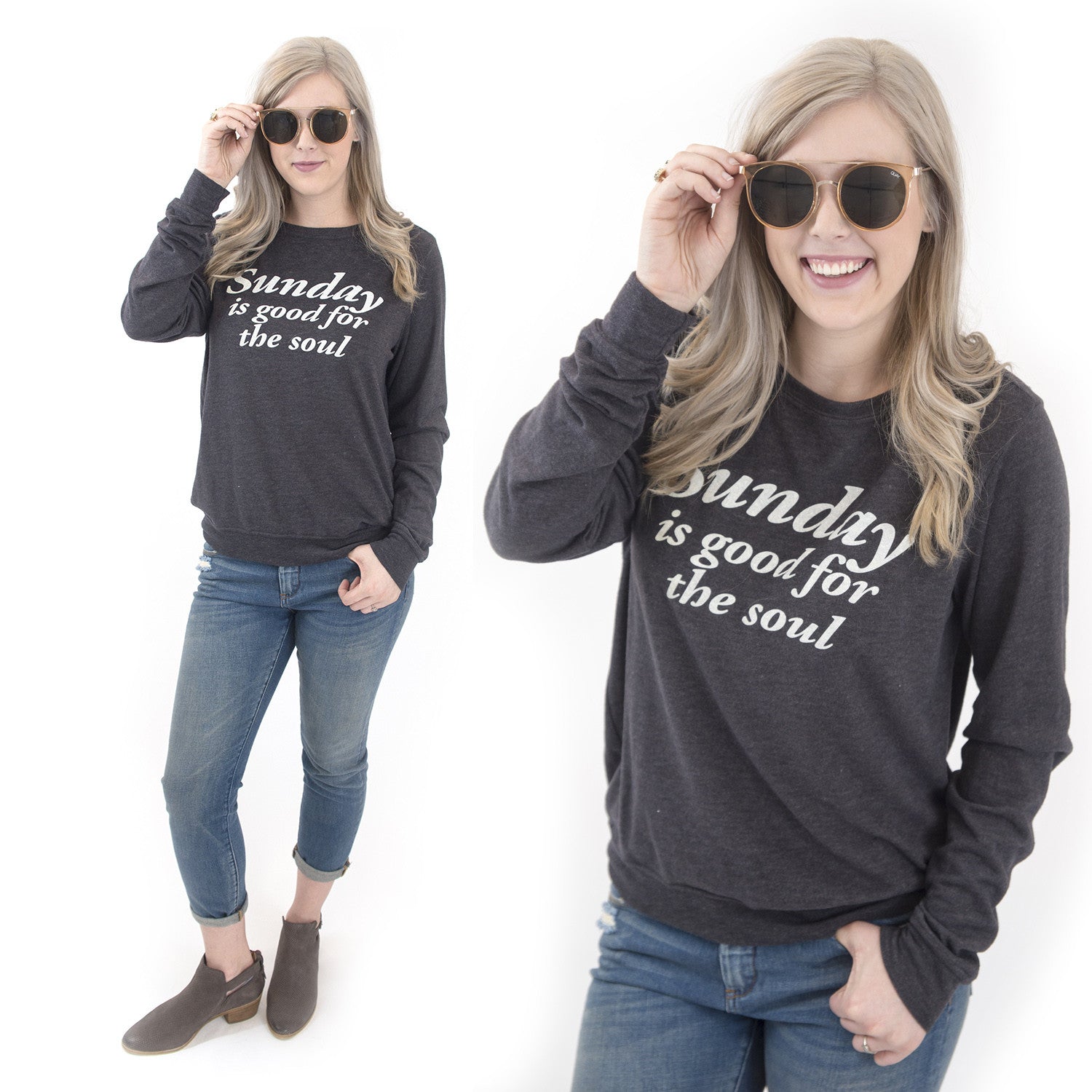 Sundays are good for the soul Christian graphic sweatshirt at Eccentrics Boutique