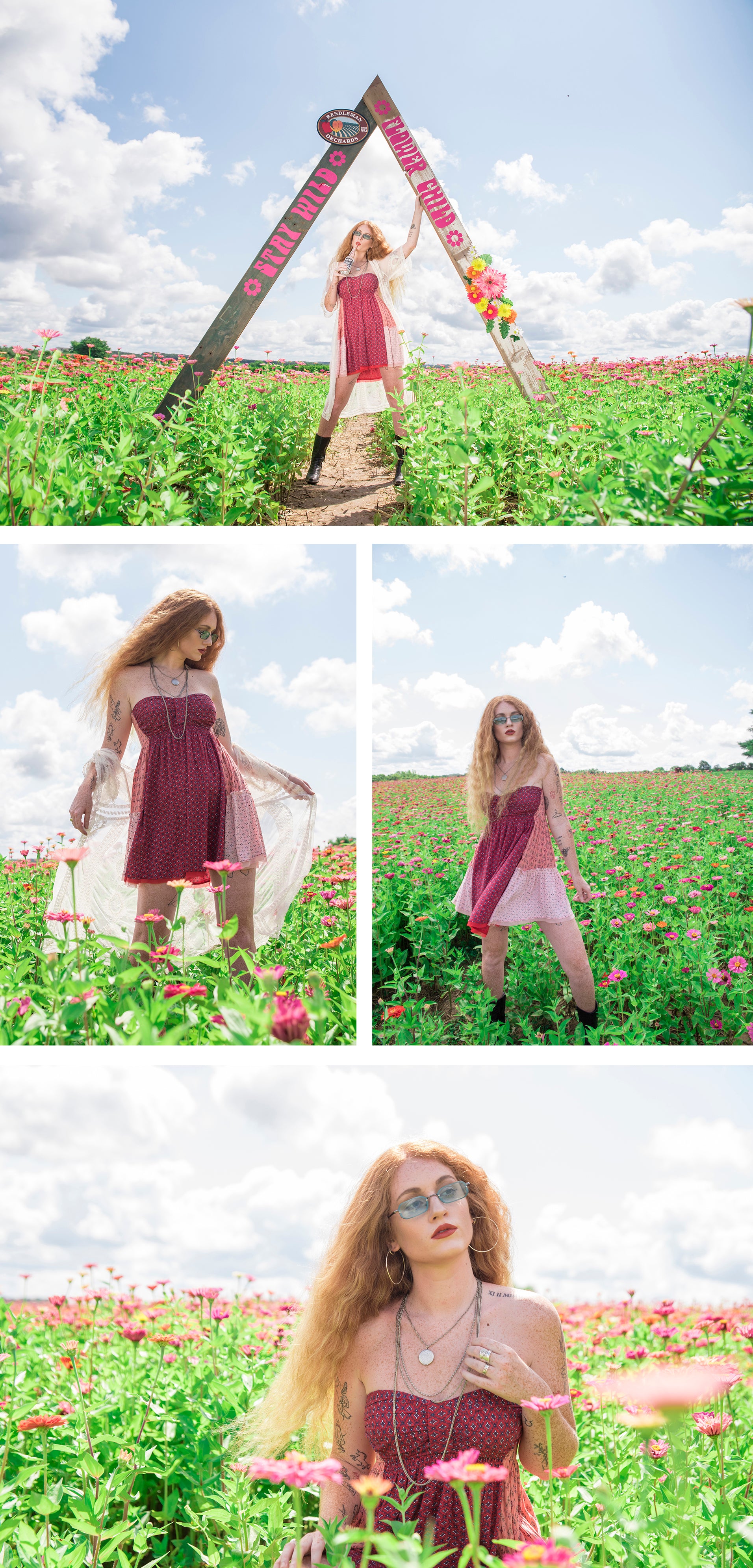 Rendleman Orchards zinnia flower field fashion photo shoot - eccentrics boutique