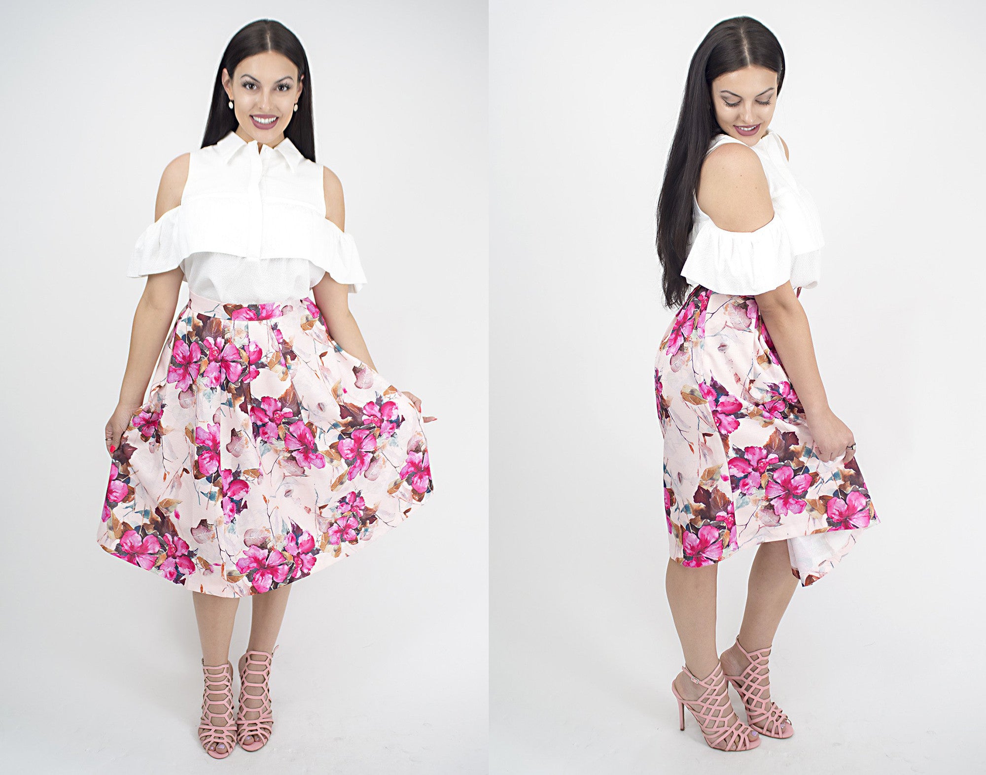 Women's floral midi skirt at Eccentrics Boutique. Affordable women's clothing boutique.