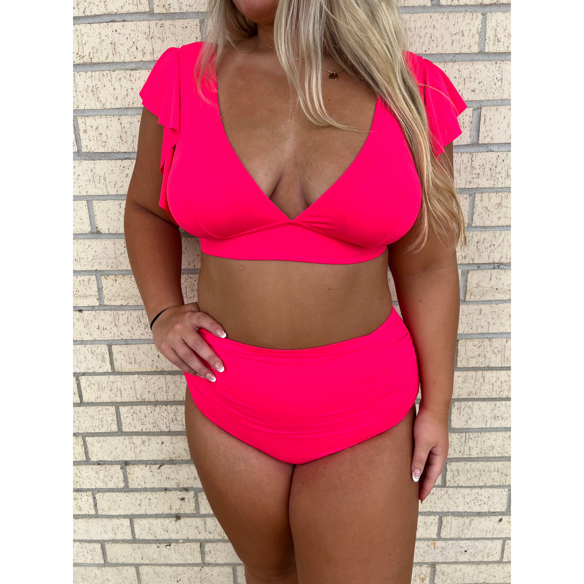 Bright Red/Pink High Waisted Bikini swim