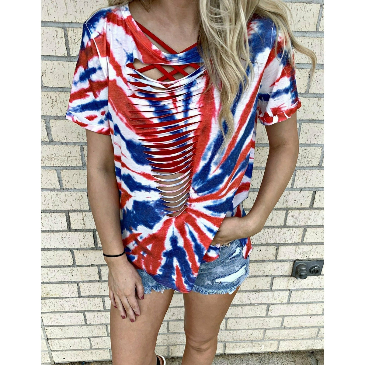 USA Cut tie dye Top