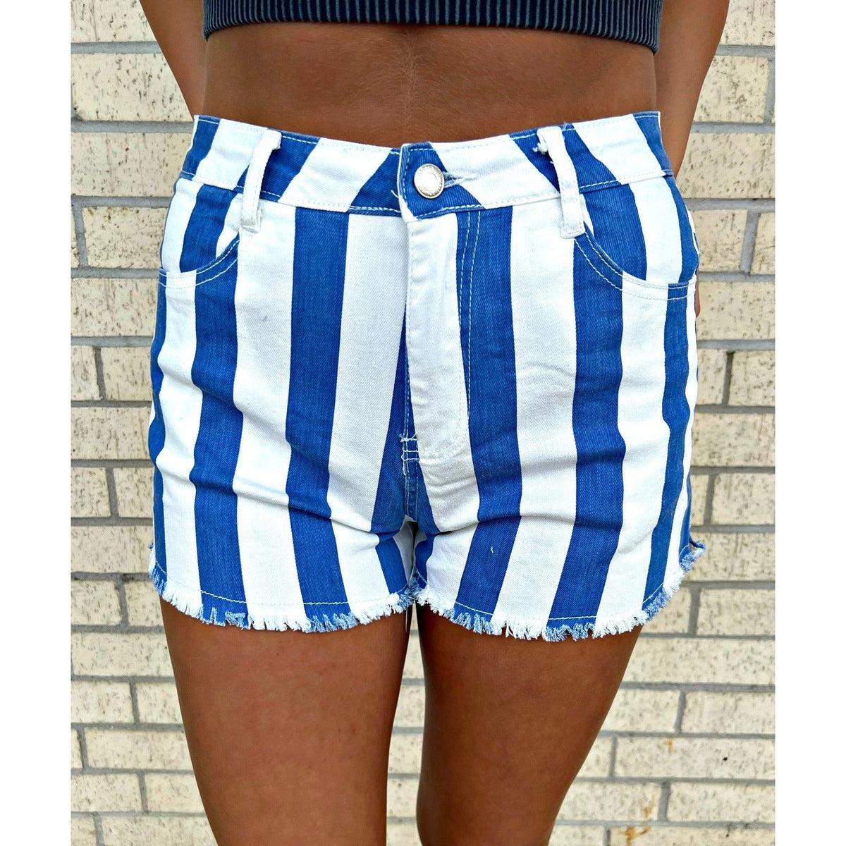 Rach Navy Stripe Denim Shorts