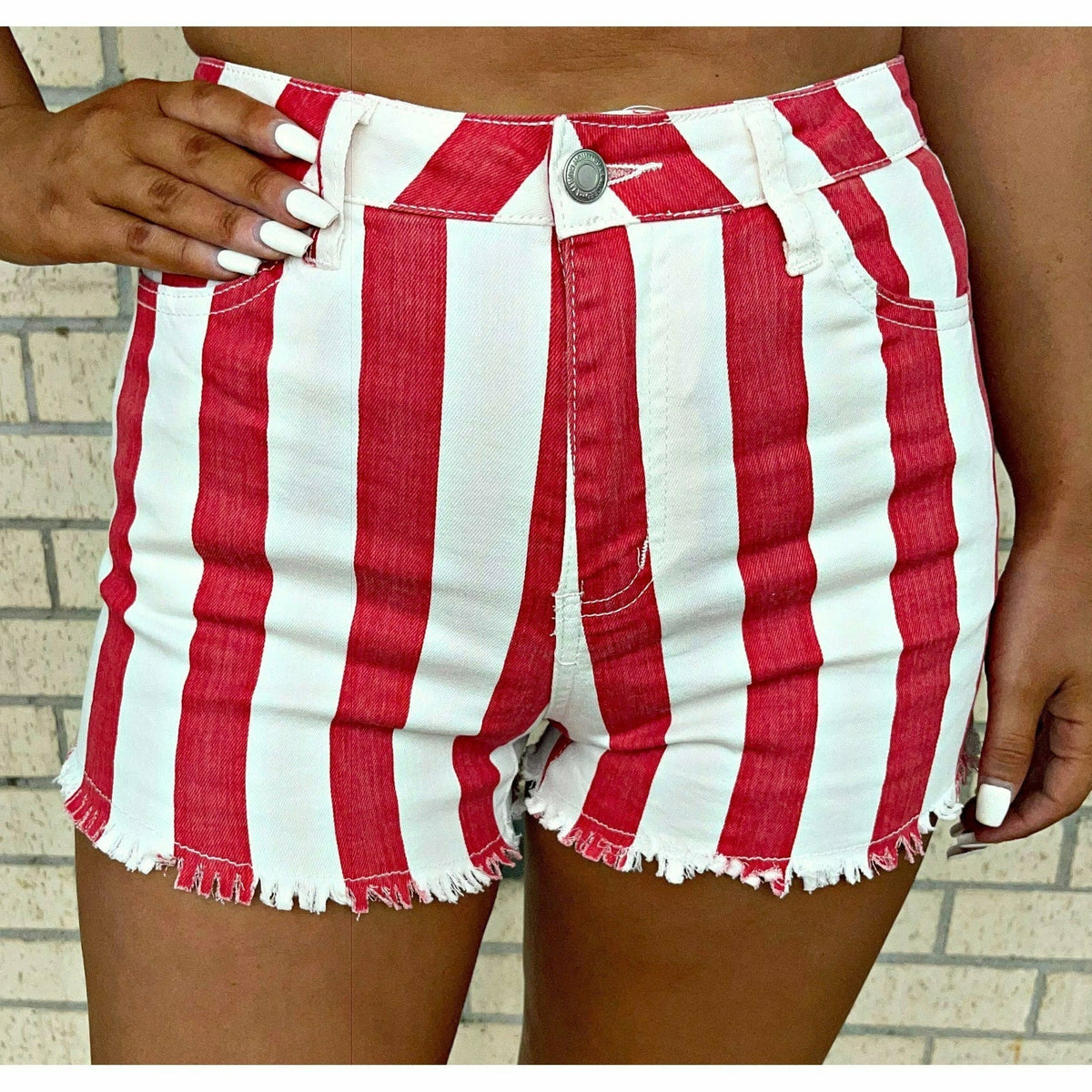 Keelee Red Stripe Denim Shorts