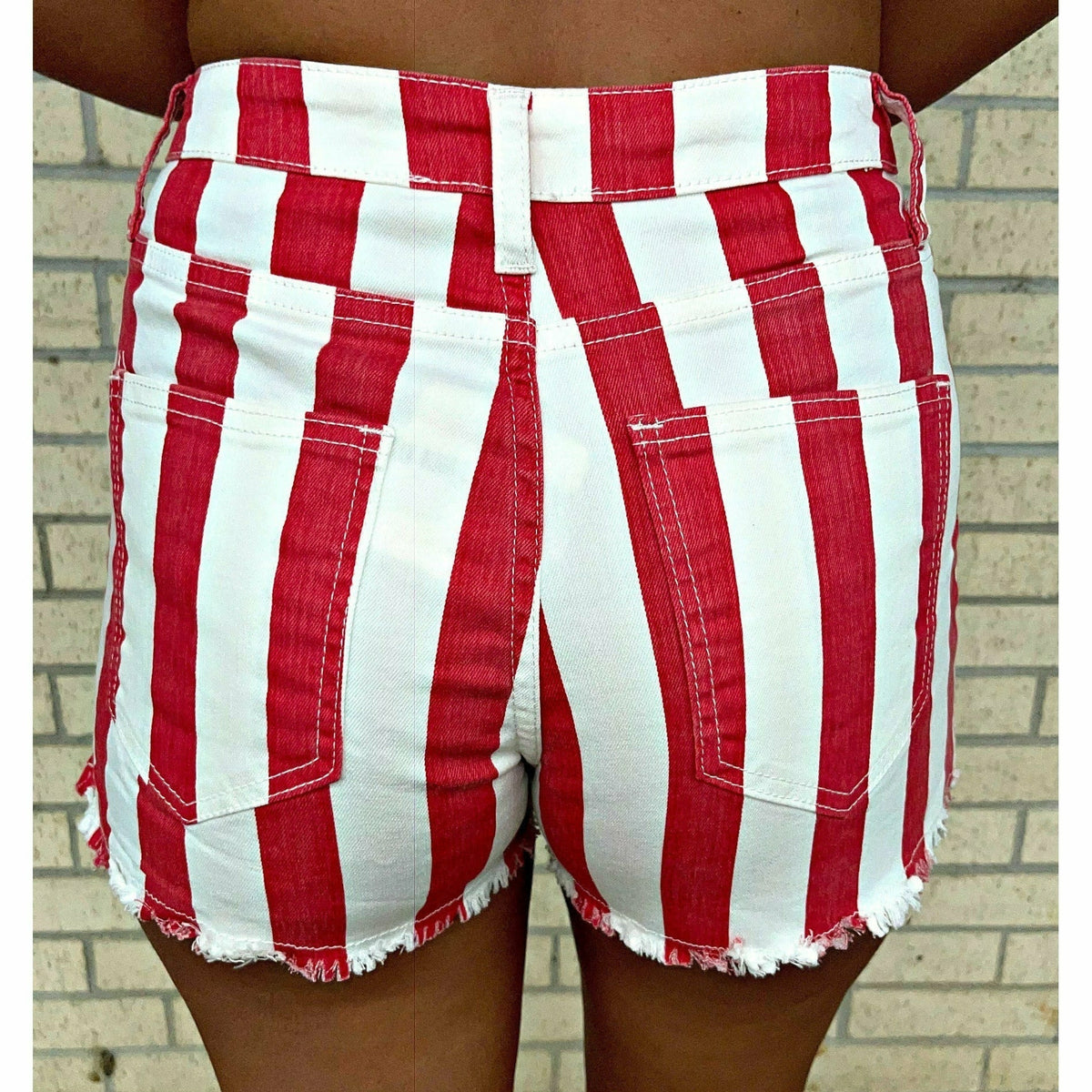 Keelee Red Stripe Denim Shorts