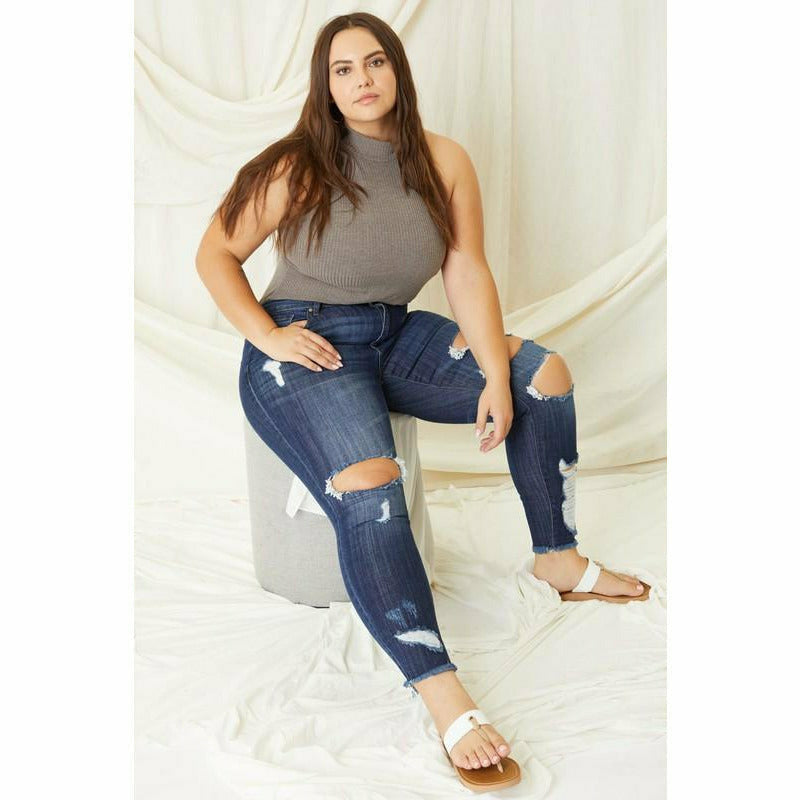 Kara Plus Size Distressed Ankle Skinny