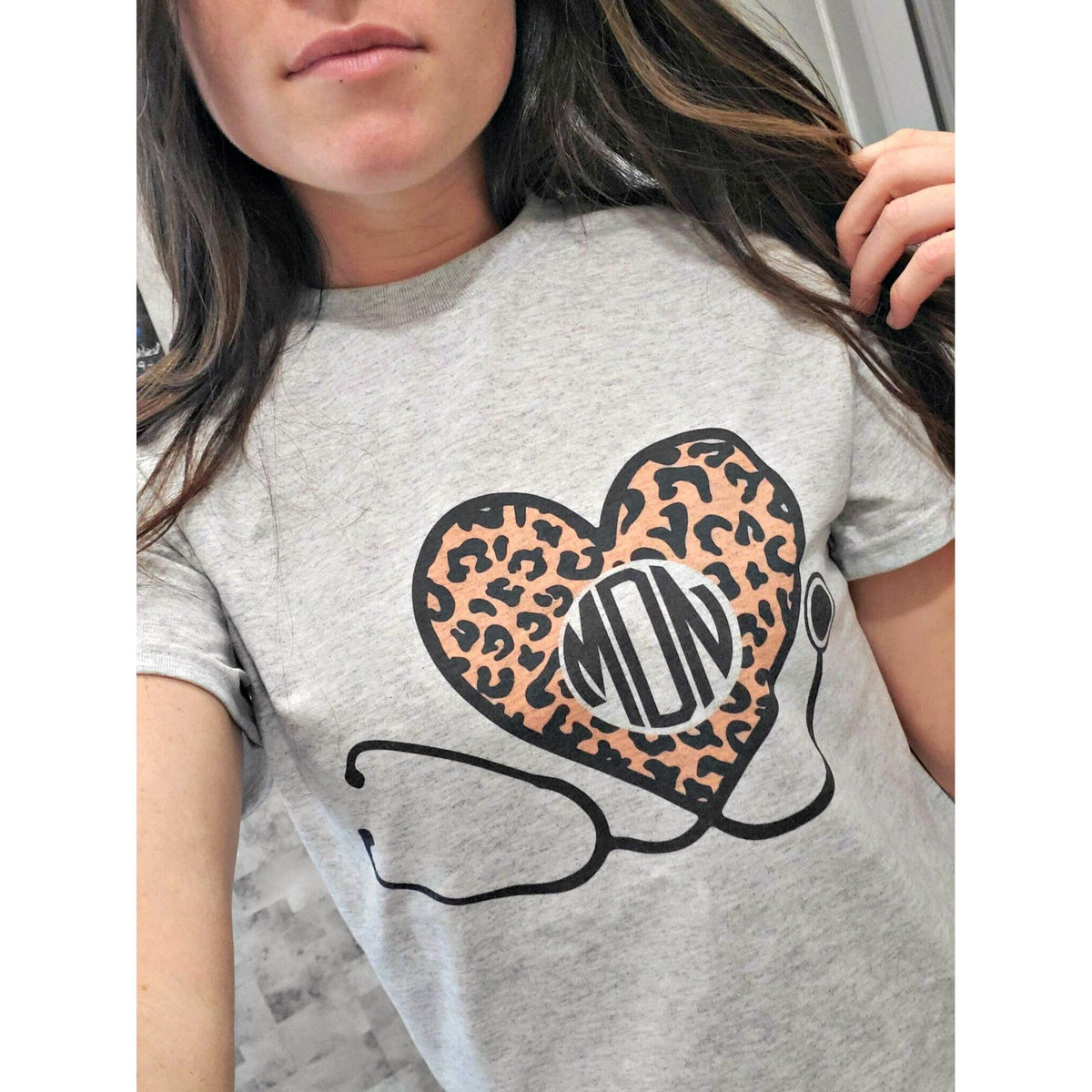 Stethoscope Leopard Monogram Nurse Tee or sweatshirt