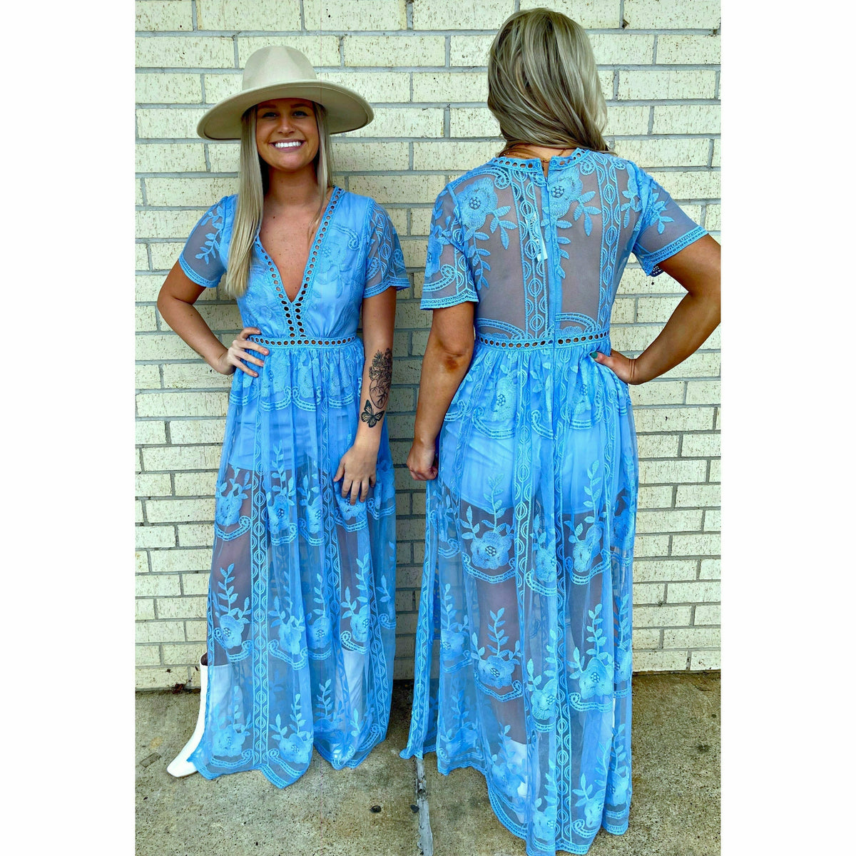 Avia Blue Lace Maxi Dress