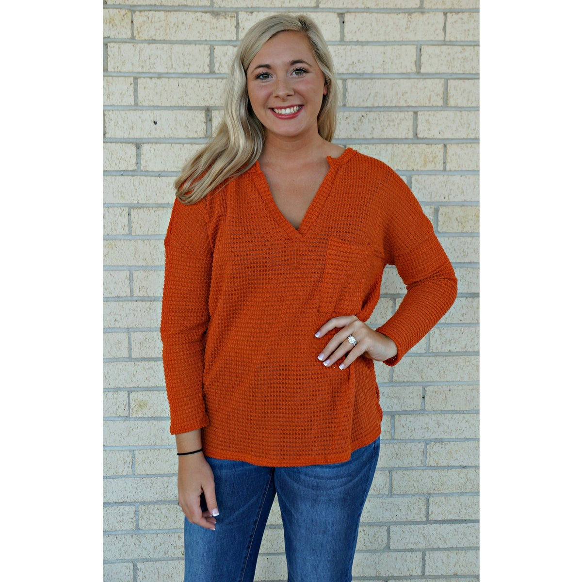 Orange Waffle Knit Top