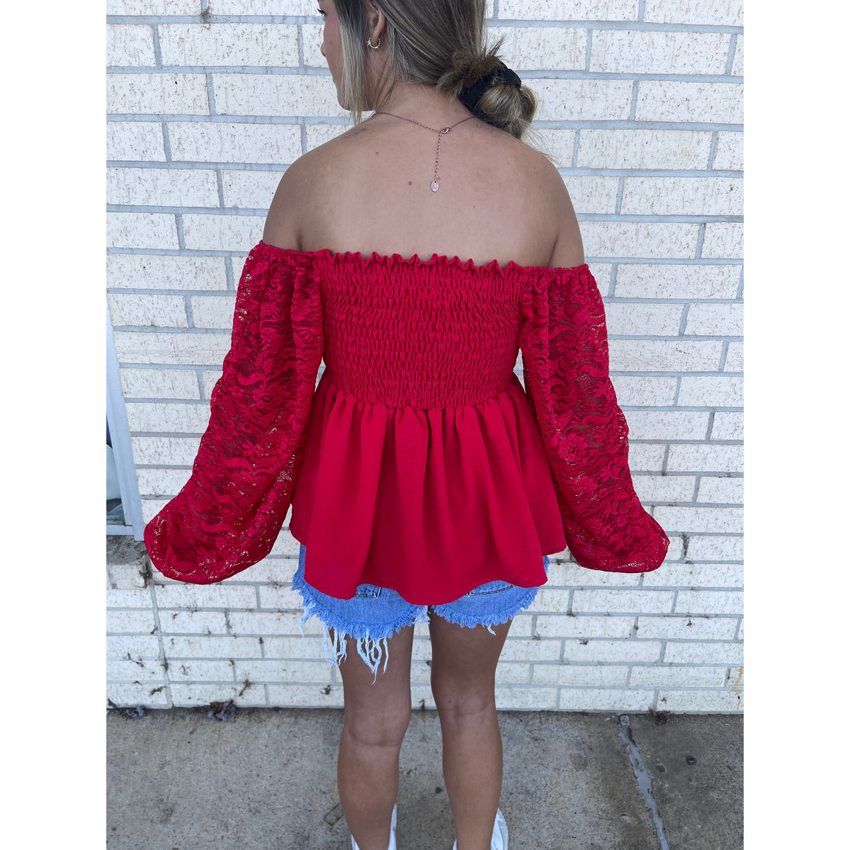 Be Mine Red lace sleeve Top