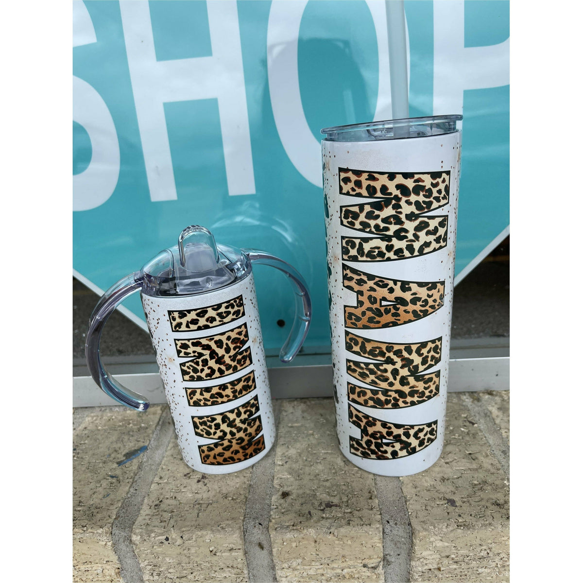 Glitter Leopard Mama or Mini Tumbler