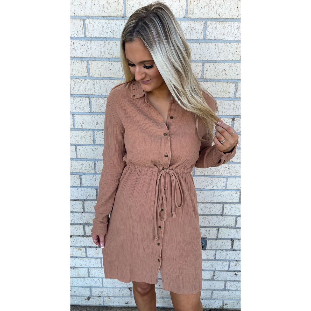 Remi Soft Tan Button Dress