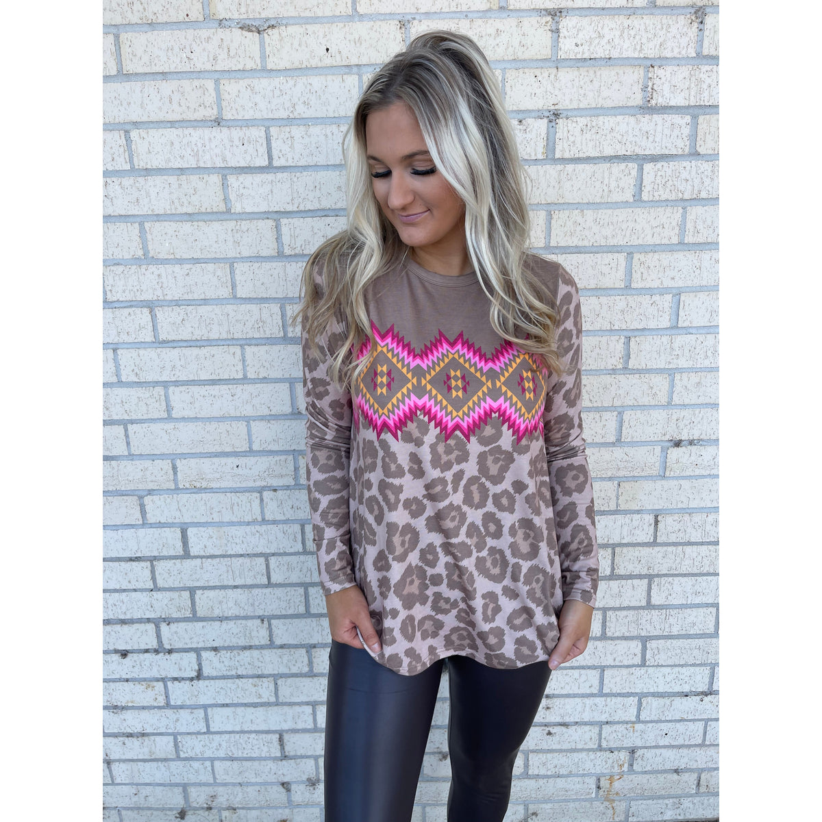 Kendall Beige Leopard Pink Top