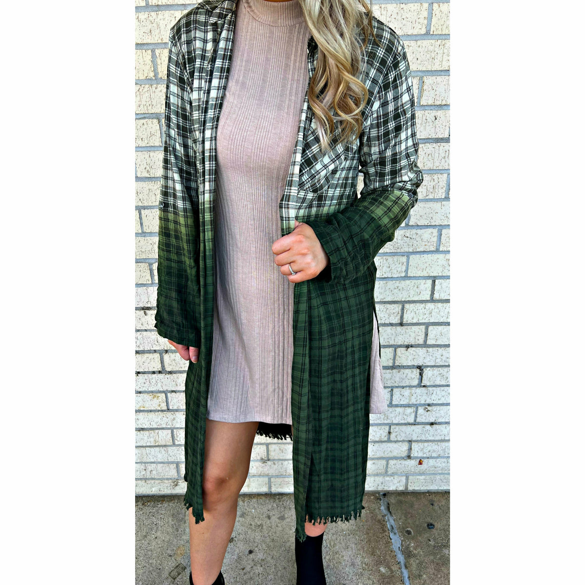 Gretchen Olive Green Ombre Kimono Duster