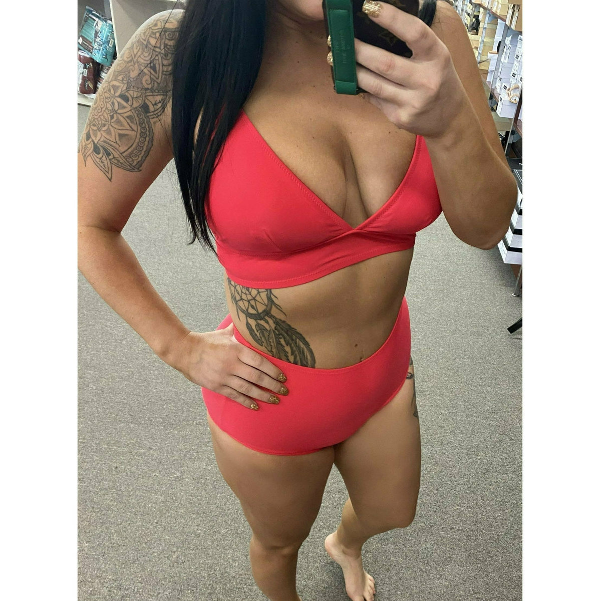 Red Plunge Bikini Top