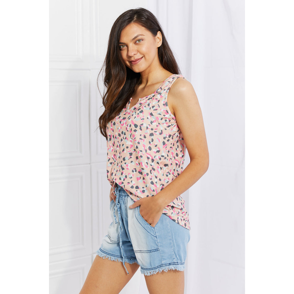 Heimish Full Size Surprise Party Printed Sleeveless Top