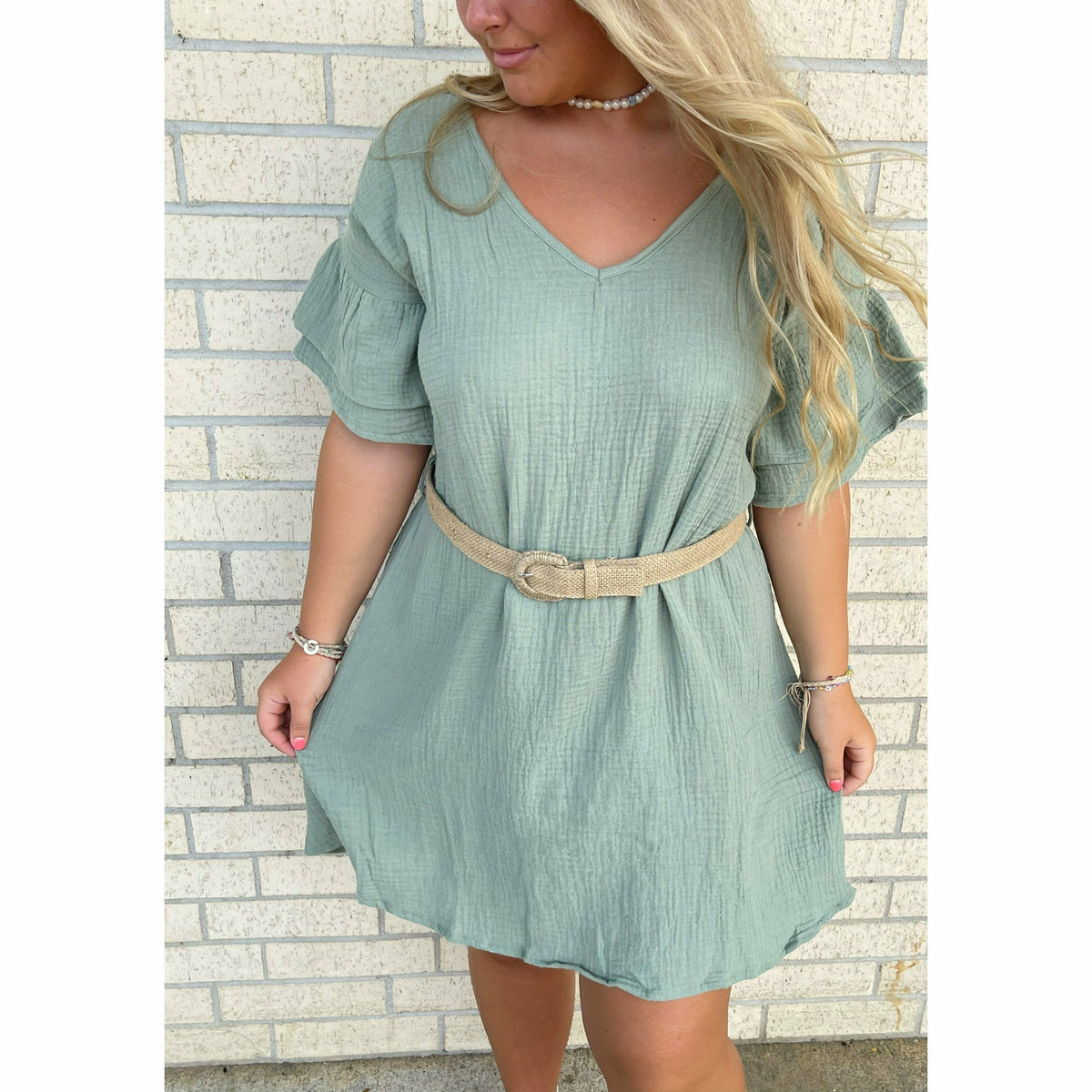 Chelle Chic Soft Olive Dress (reg &amp; plus)