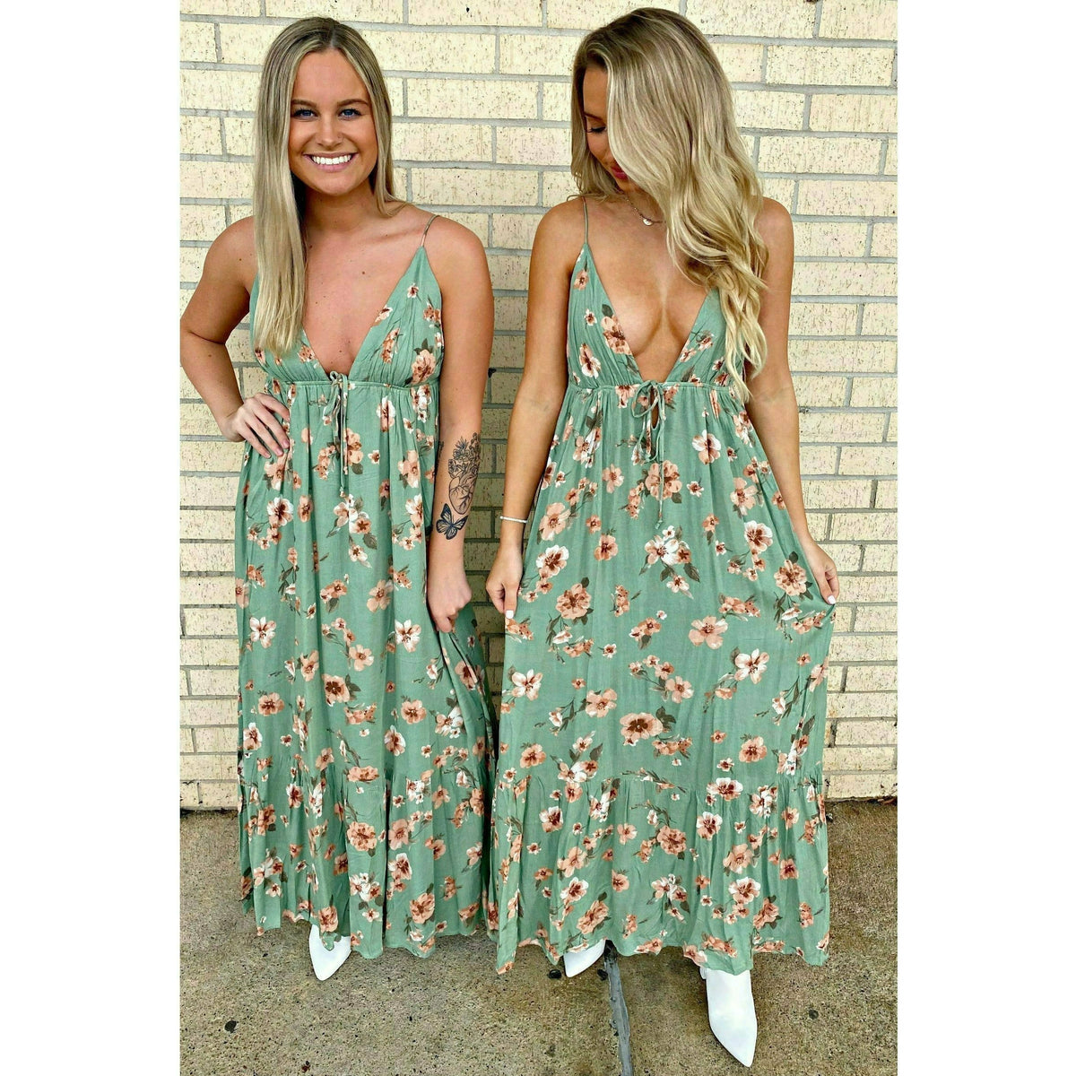 Yuri Olive Maxi Floral Dress