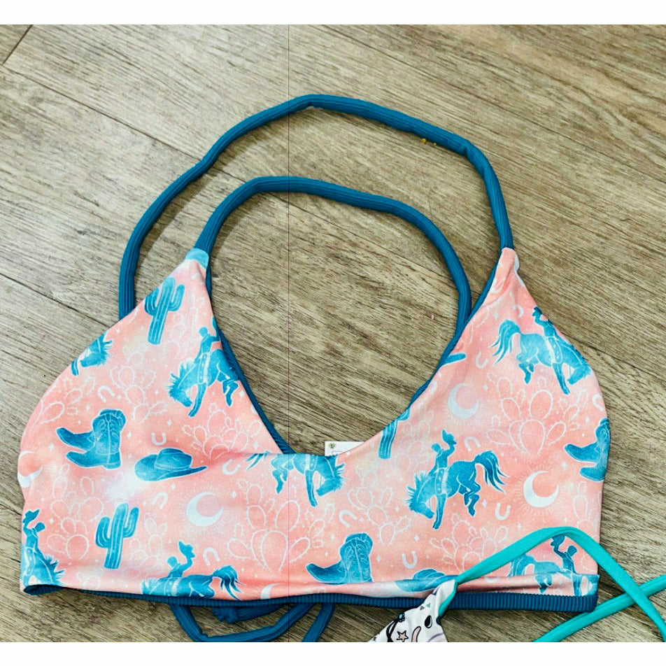 Cowgirl Coral/Teal Reversible Bikini Top