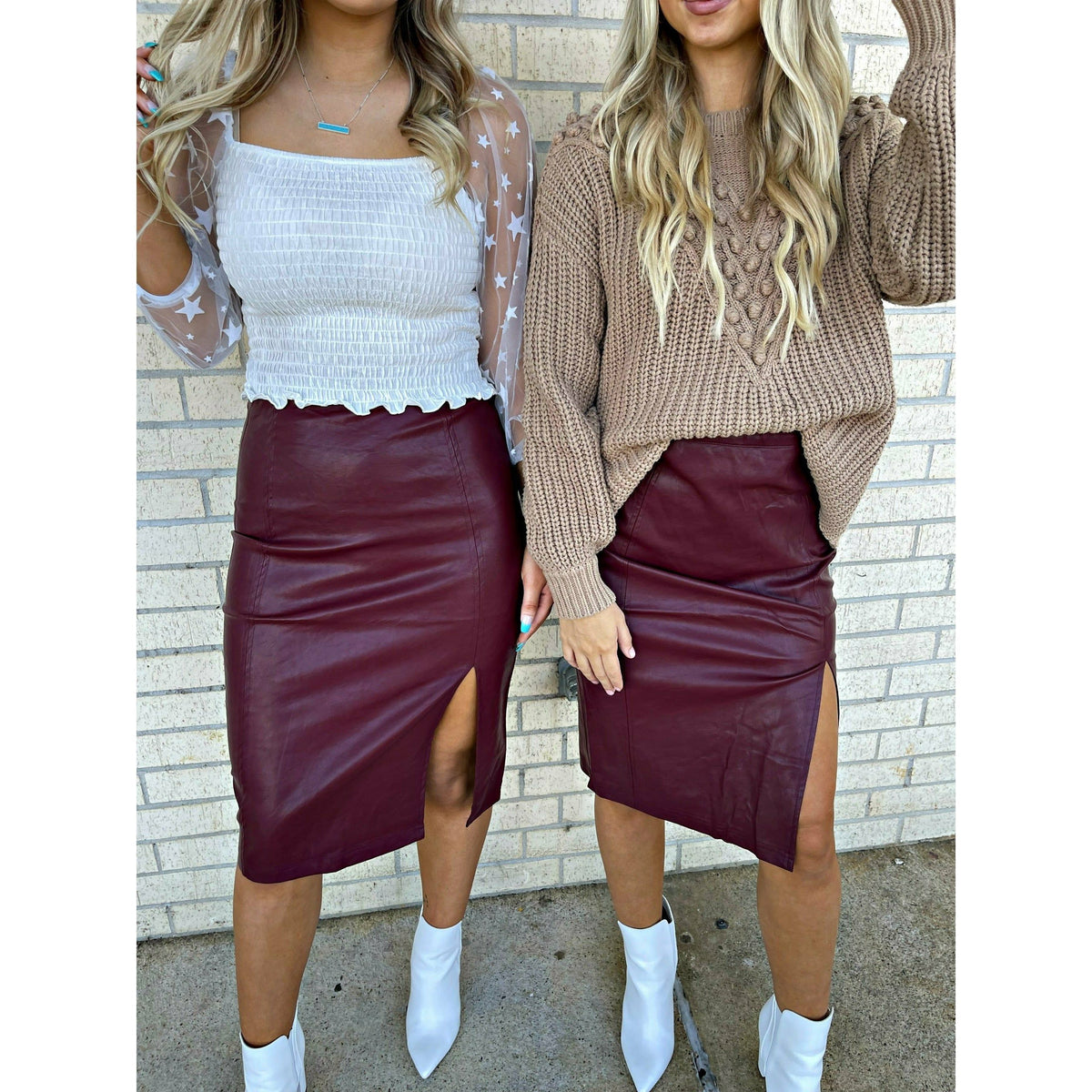 Whitley Burgundy Faux Leather Skirt