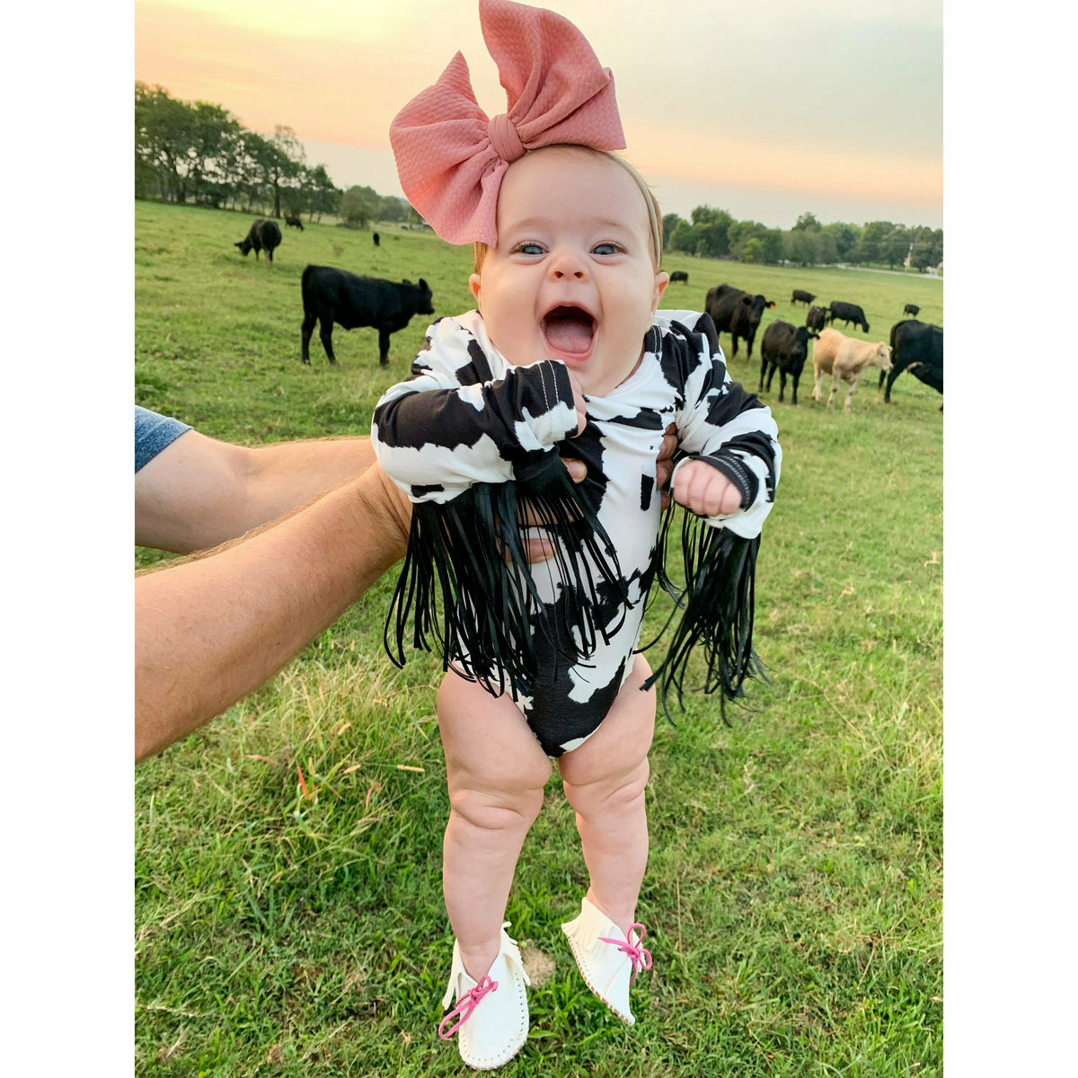 Cow print Fringe onesie