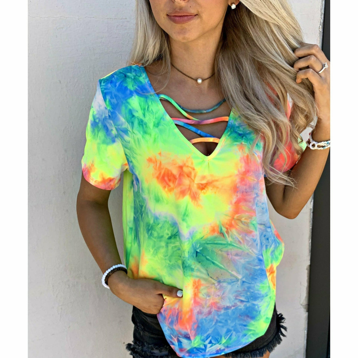 Bright Tie dye Criss Cross boutique