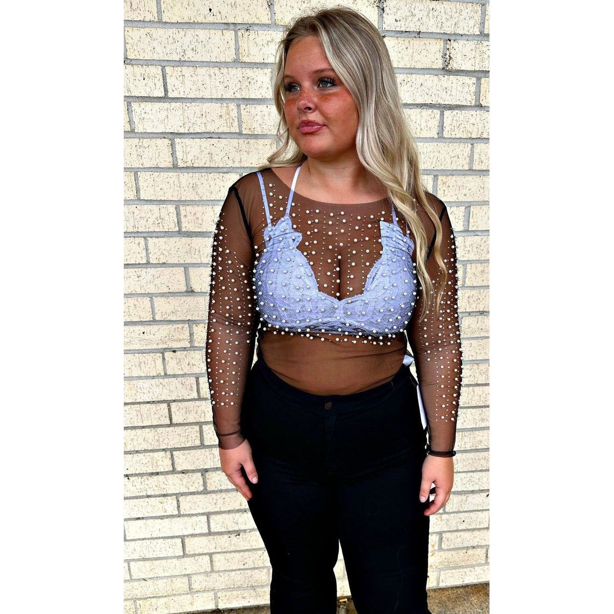 Shanna Sheer Beaded Mesh Crop Top