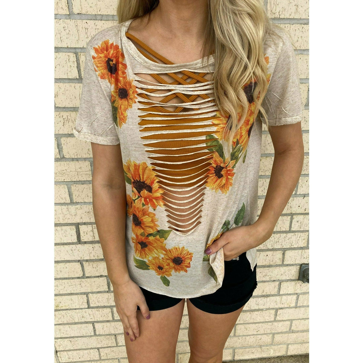 Tan Sunflower Cut Top