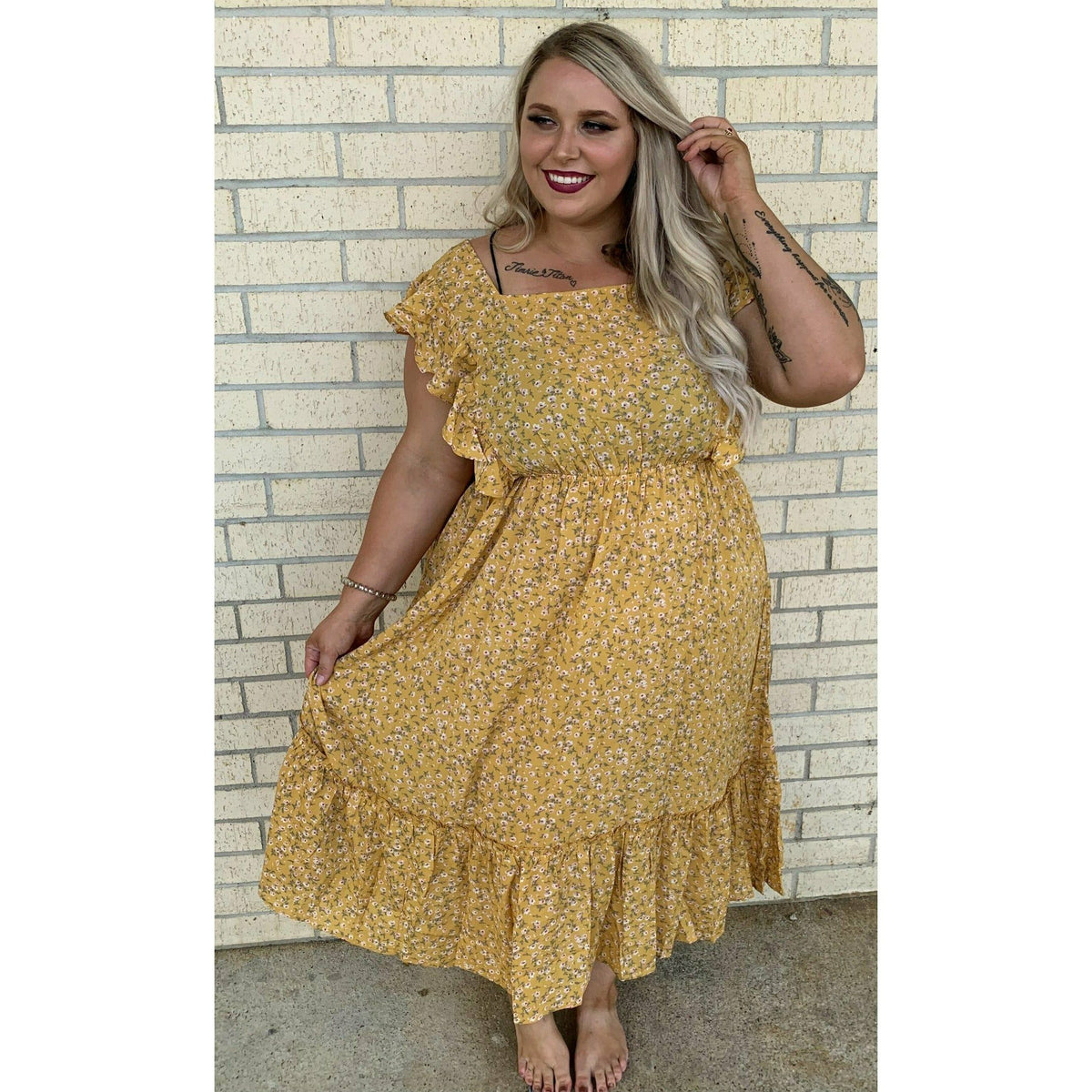 Little Floral Mustard Plus Dress