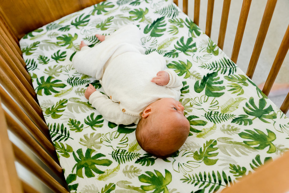 little unicorn tropical leaf crib sheet