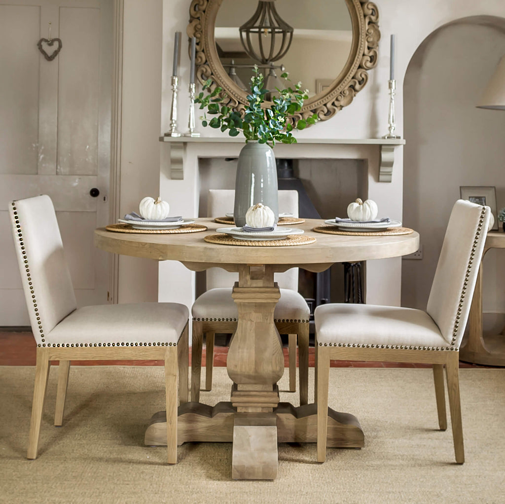 Wolsey Weathered Oak Round Dining Table | La Residence Interiors