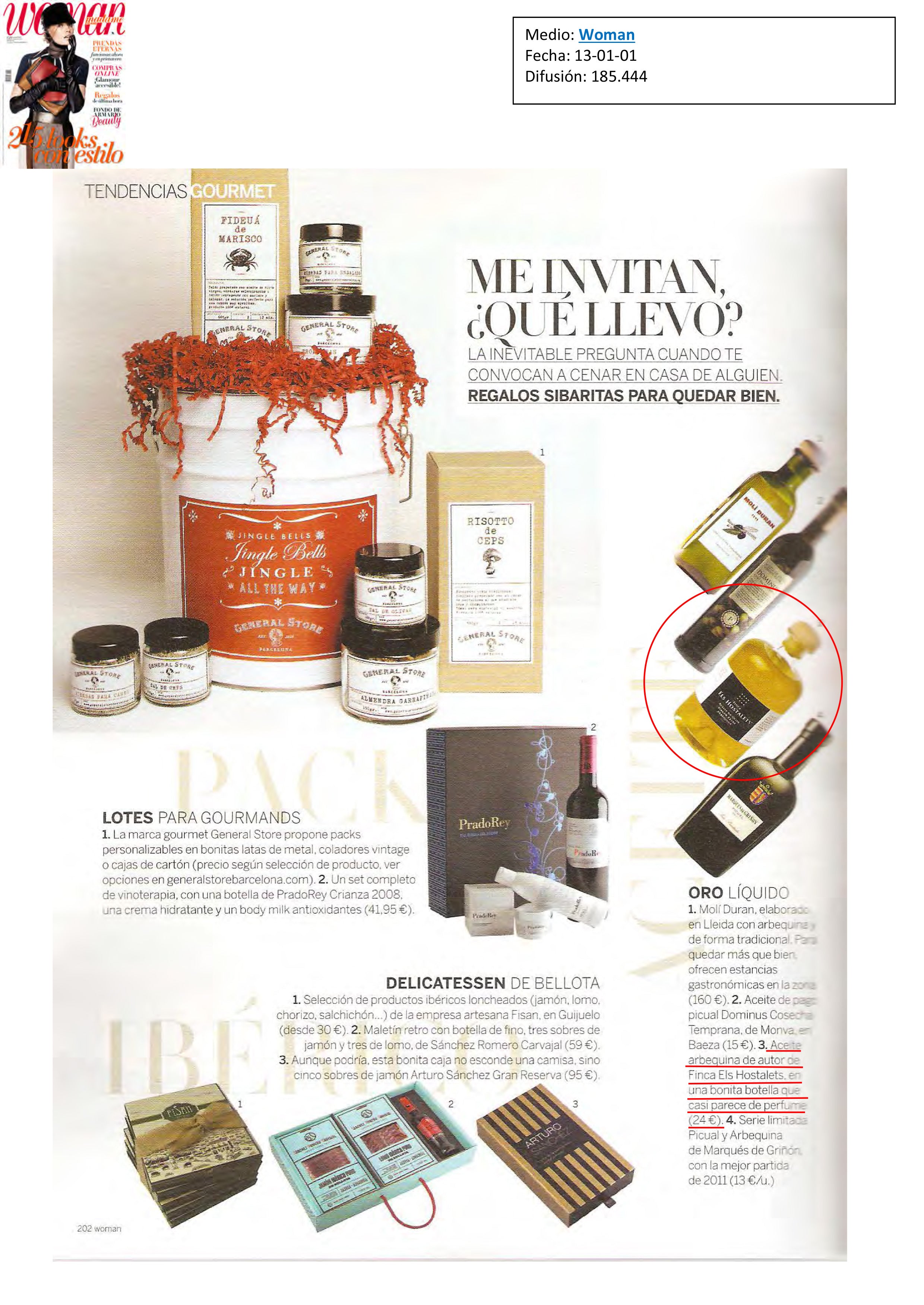 Aceite Finca Hostalets en Revista Woman