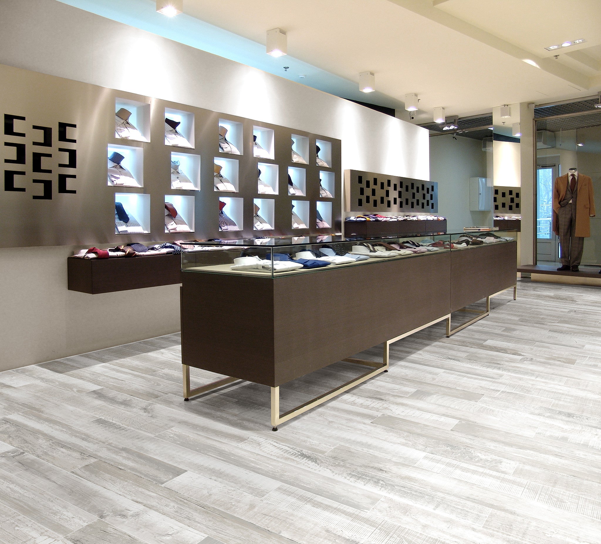 Artic White Wooden Effect Retail Floor Tiles