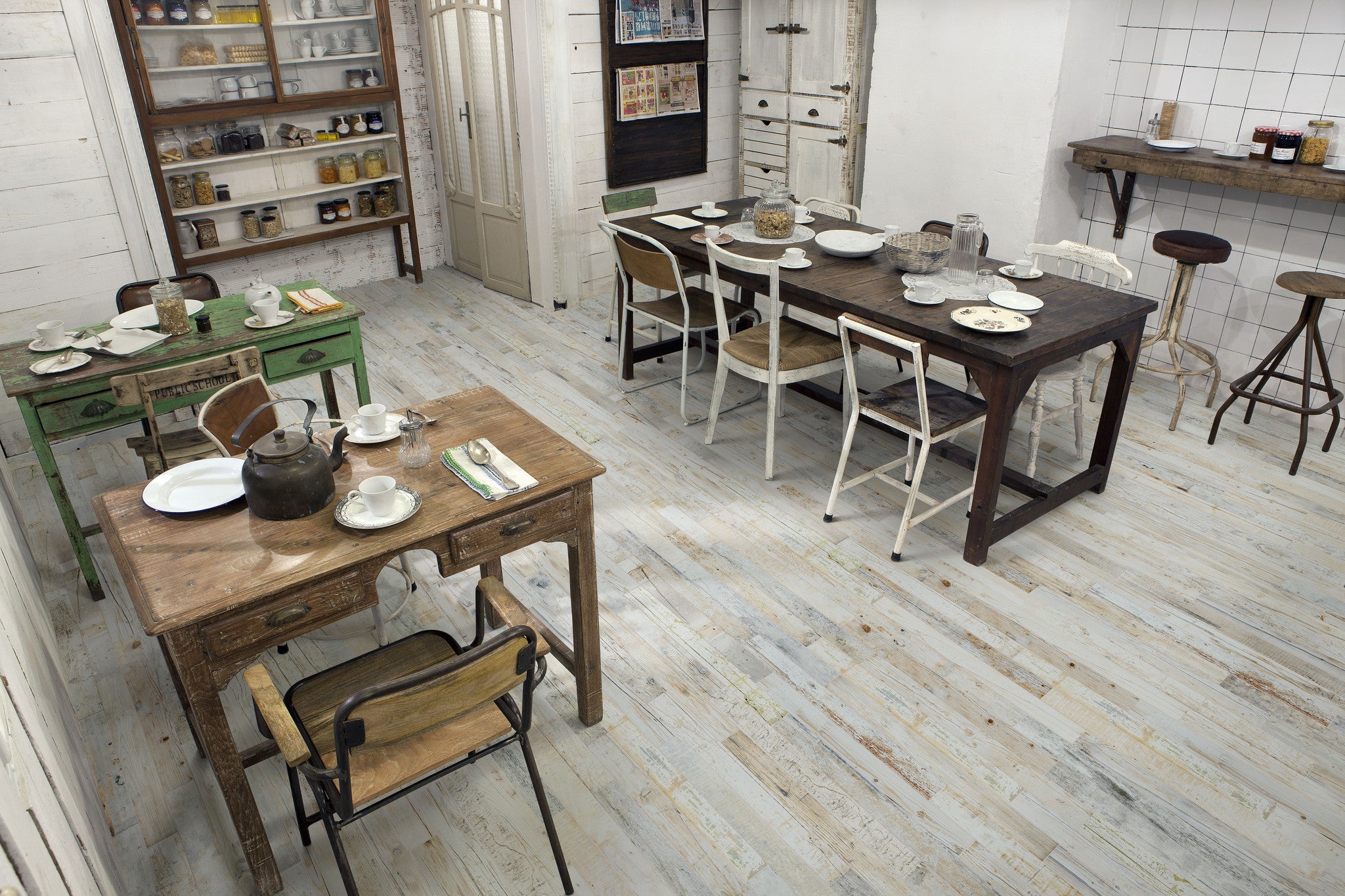 Salvage Wood Effect Floor Tiles for a Cafe
