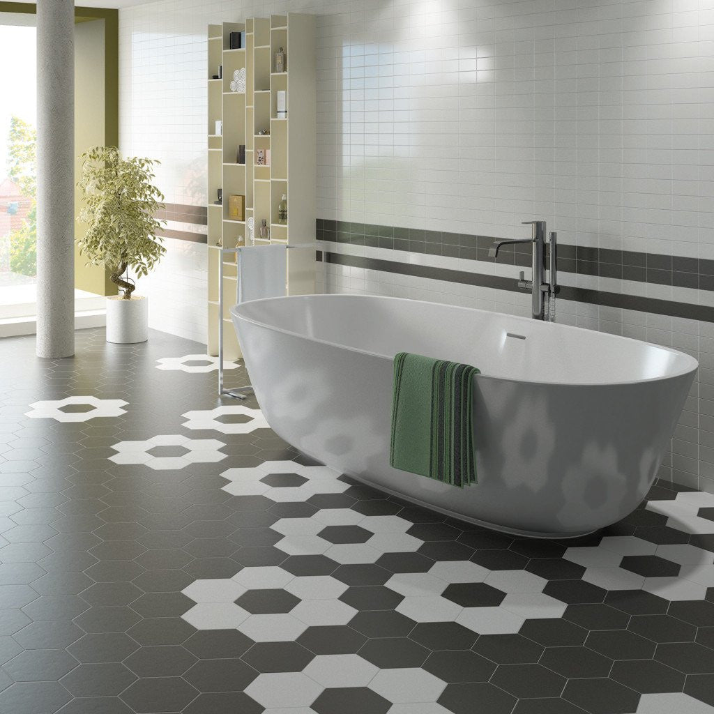 Hexagon Effect bathroom floor tiles