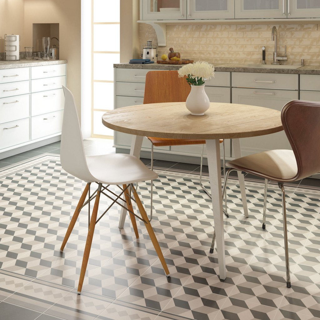 Unusual Retro pattern effect kitchen floor tiles