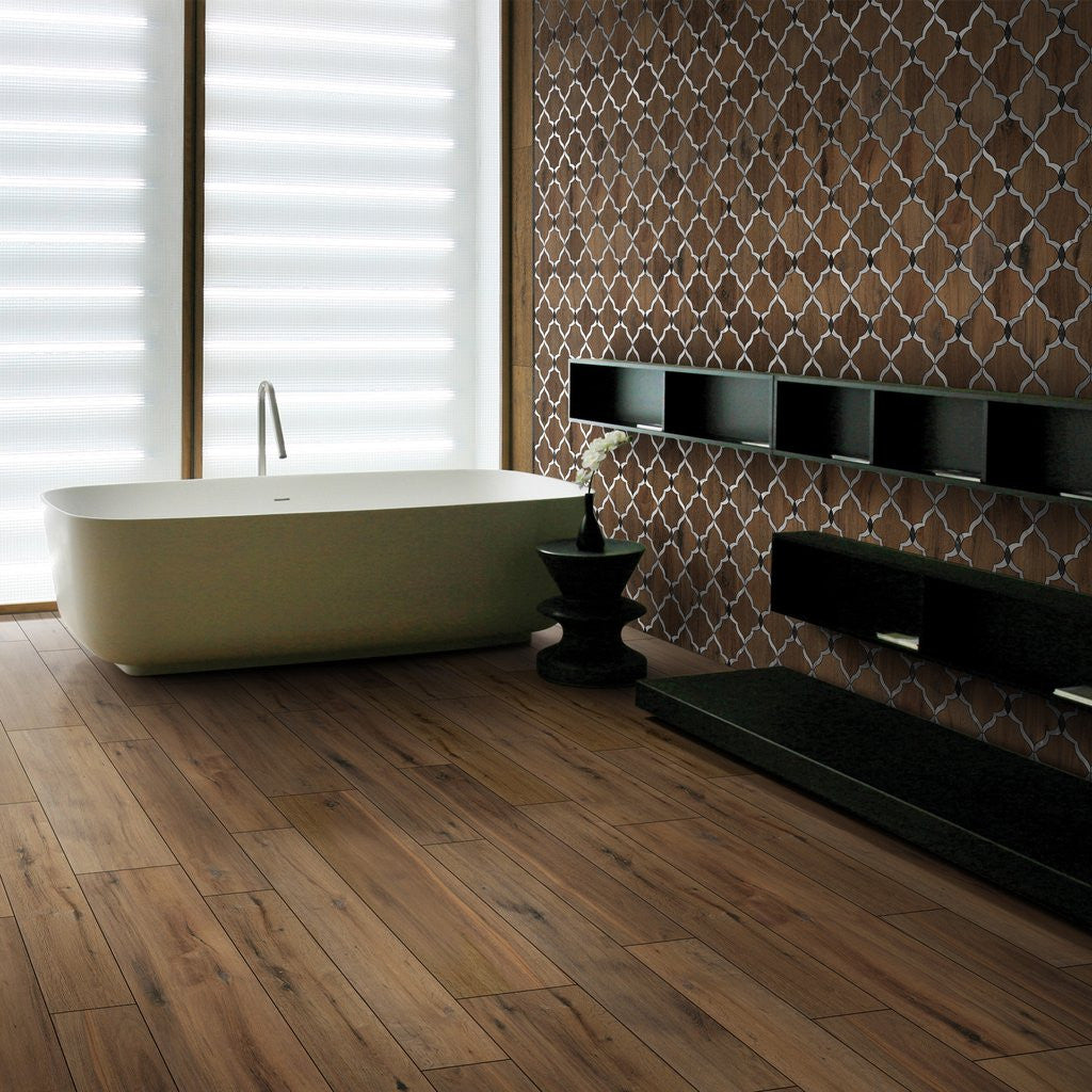 Contemporary wooden effect bathroom tiles