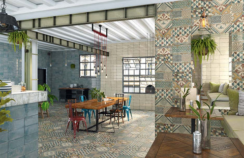 The Baked Tile Company's Reminiscent Multi Wall and Floor Tiles used within a contemporary Living space,