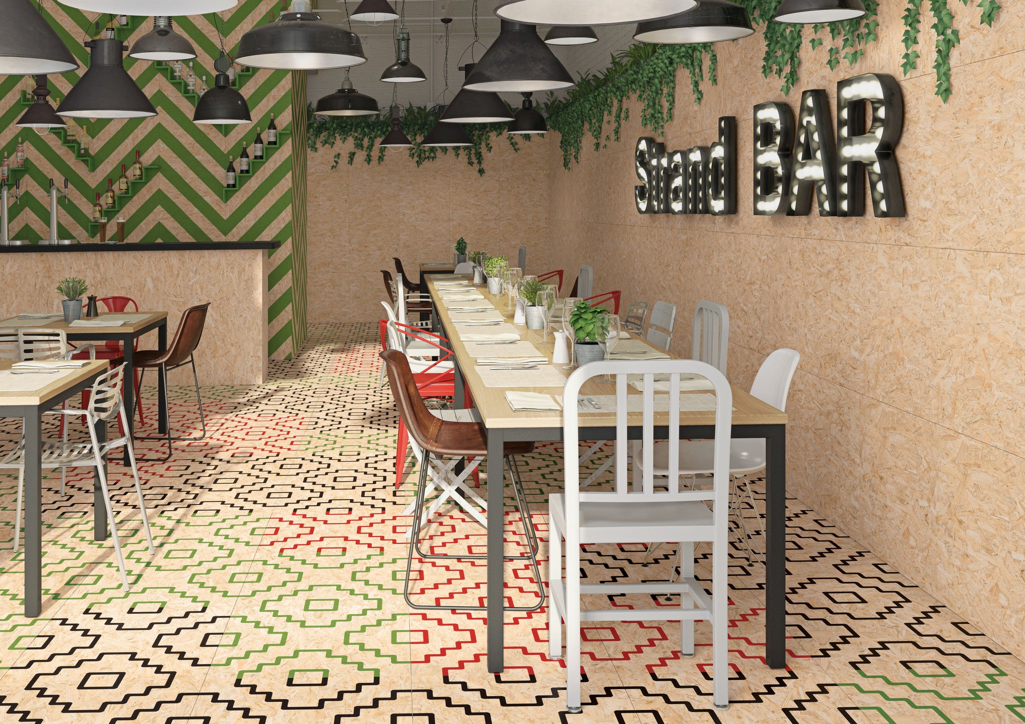 Chipboard Tiles in Cafe