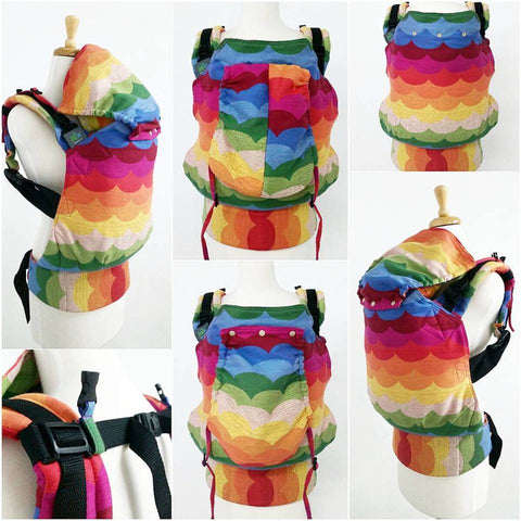 JumpSac Rainbow Waves Paxbaby Exclusive Wrap Conversion Orbit Carrier (In-between Size) with Detachable & Reversible Sleep Hood and PFA