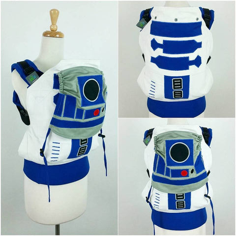 JumpSac Starwars R2D2 (Artoo) Patchwork and Embroidery (Hand & Machine) on Twill Orbit Carrier (Toddler Size) with Detachable, Cinchable Hood and PFA