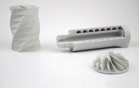 Facilan 3D Printing Material Grey Matte Additive Manufacturing three objects