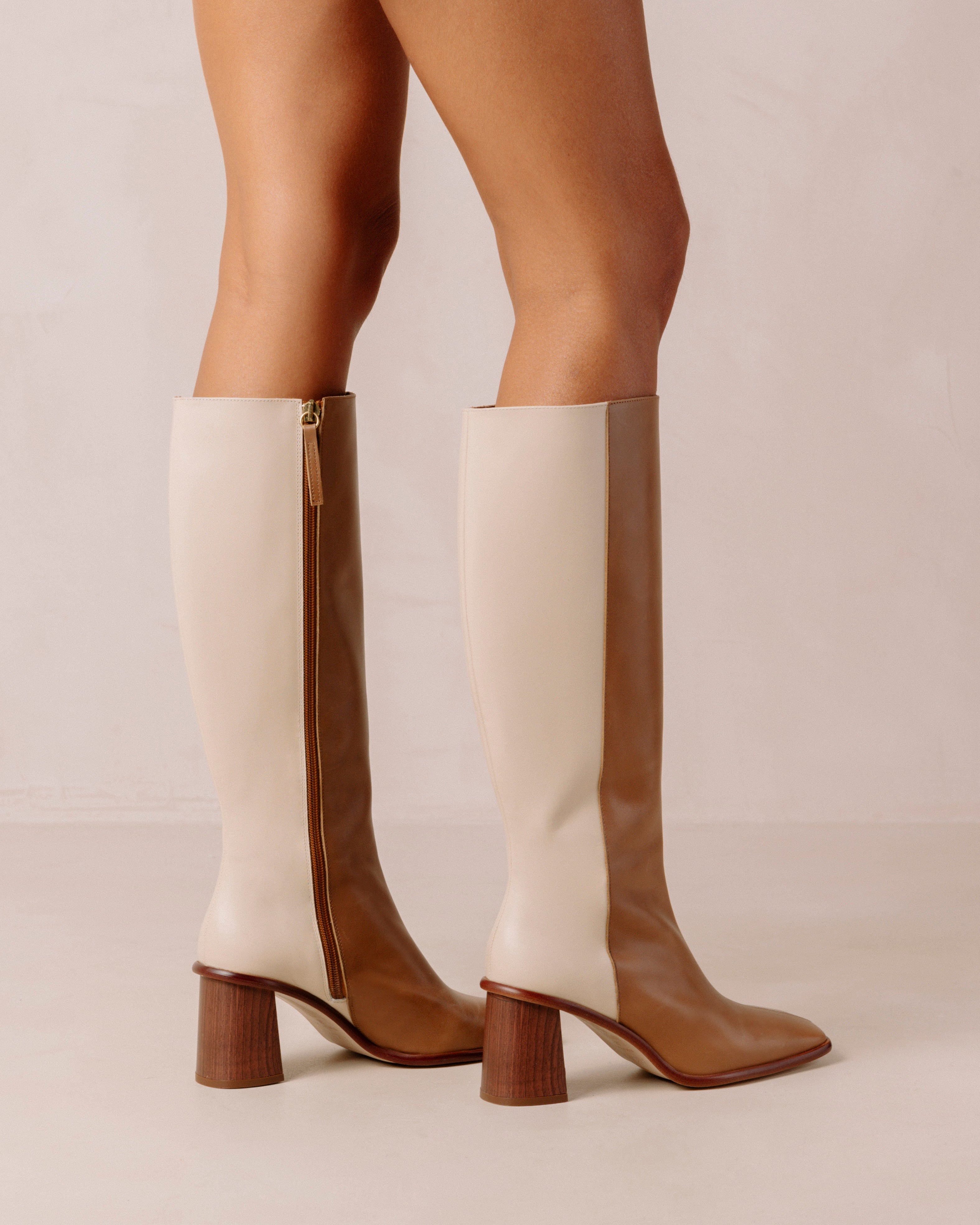 East - White and Brown Leather Boots | ALOHAS