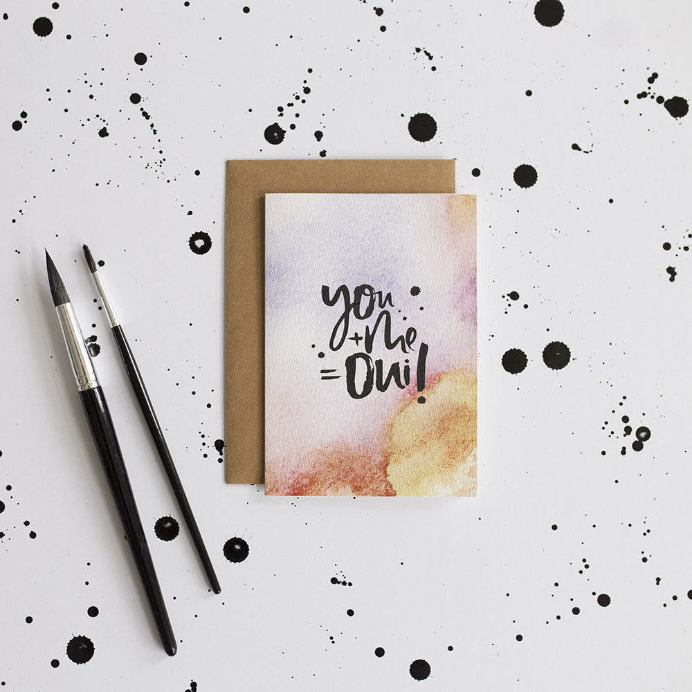 you me oui hand lettered watercolour greeting card