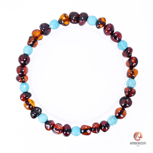 Baltic polished amber bracelet - Polished translucent baroque beads - Stretchy