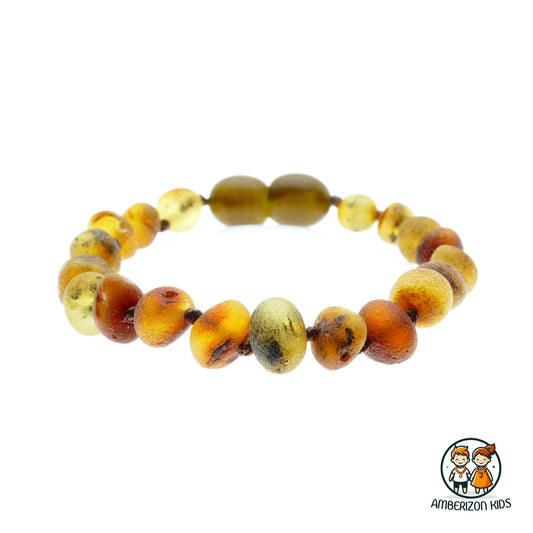 Baroque amber baby bracelet - anklet - Gray-green raw unpolished beads