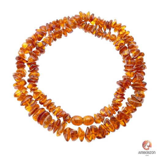 Amber chip necklace with cognac beads - Minimalist Women's Beaded Amber Jewelry - Clear Amber Beads