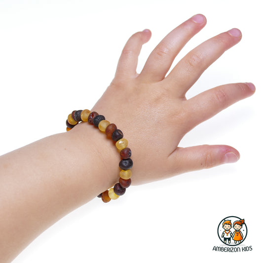 ⌀6.5-7mm - Genuine amber baby bracelet - Unisex - Raw unpolished baroque beads - Multicolored